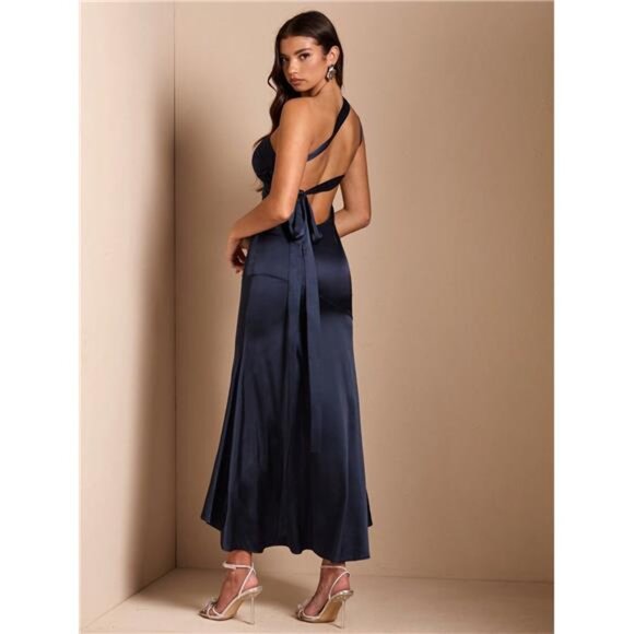 Elegant Women's Backless Satin Dress With Mermaid Tail, Suitable For Night - Picture 4 of 8